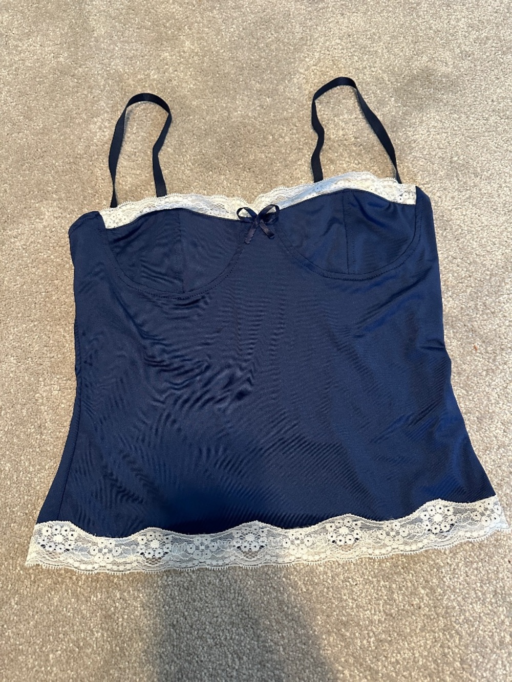 Blue Bustier Cami With White Lace Trim (Size Small)